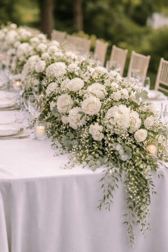 Elegant White Rose Table Garland
