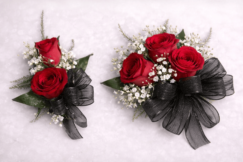 Corsage and Boutonnière Set Red and Black